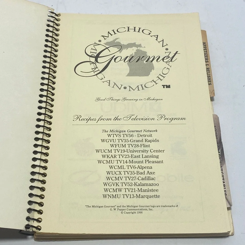 Michigan Gourmet Cookbook Recipes Television Series Spiral Bound